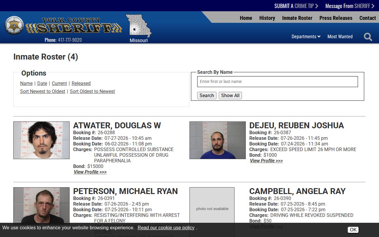 Polk County Jail release search on the official Released roster